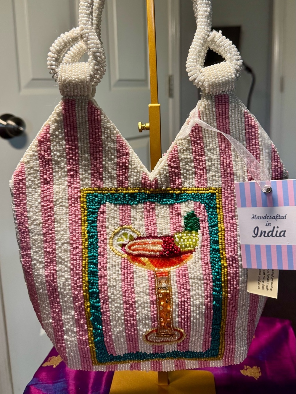 NWT Handcrafted in India Beaded Striped Margarita Shoulder Bag